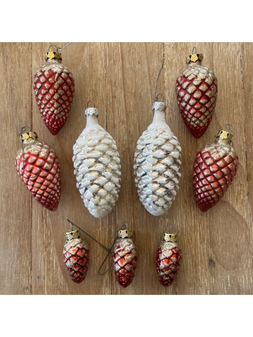 VINTAGE Snowy Pinecone Glass Christmas Ornaments Poland /other Lot Of 9